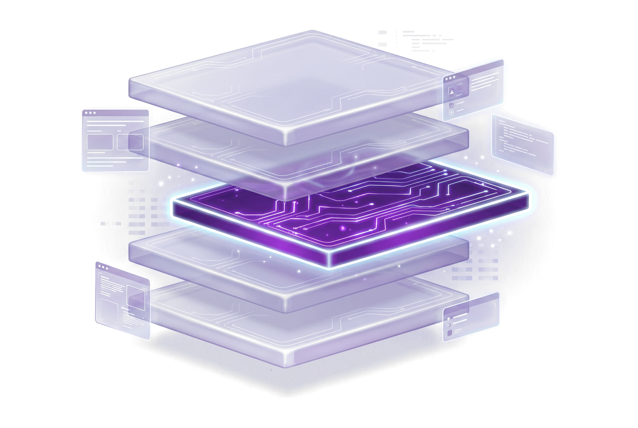 The transformation stack: five layers with the unclaimed fourth layer pulled out and highlighted