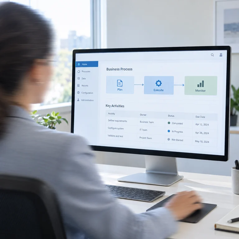 Systems specialist reviewing business processes in enterprise software
